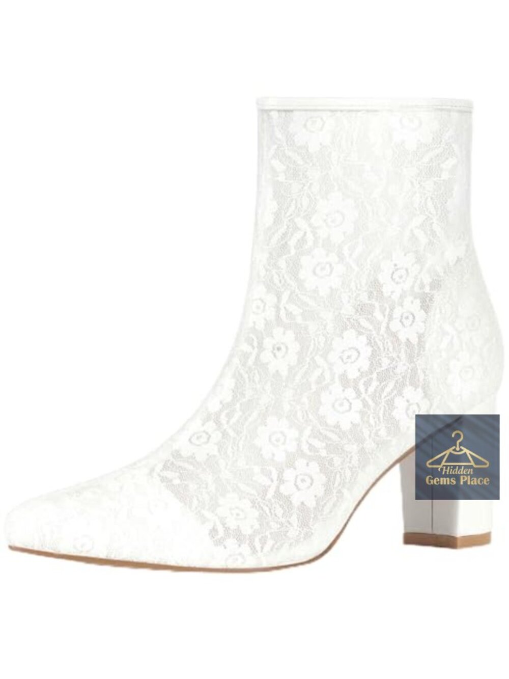 Pointed Toe Lace Block Heel Ankle Booties Chunky Heel Zipper Wedding Boots